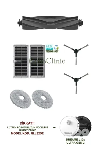 Roboclinic Dreame L10S Ultra Gen 2 Robot Süpürge Uyumlu ( M.kod: Rll32Se) Fırça, Filtre, Mop Seti-7 Parça