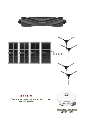 Roboclinic Dreame L10s Ultra Heat Dreame L10S Pro Ultra Heat Robot Süpürge Uyumlu Ana Fırça, Yan Fırça, Hepa Filtre Seti-9 Parça