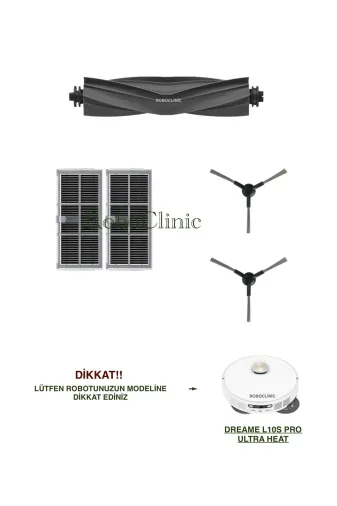 Roboclinic Dreame L10s Ultra Heat Dreame L10S Pro Ultra Heat Robot Süpürge Uyumlu Ana Fırça, Yan Fırça, Hepa Filtre Seti-5 Parça