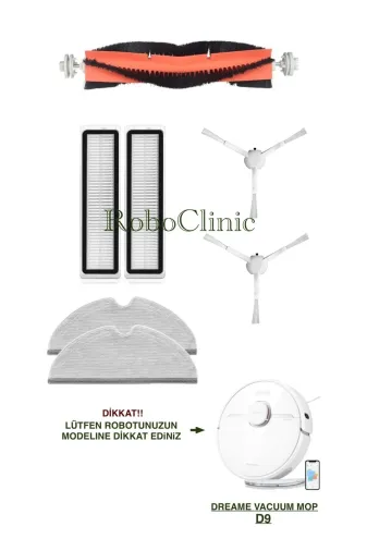 Roboclinic Dreame7liset Dreame (Beyaz) D9 Uyumlu Robot Süpürge Uyumlu Anafırça,yan Fırça,hepa Filtre,mop 7Li Seti.