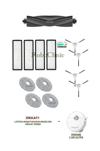 Roboclinic dreamel10sultra Dreame L10S Ultra Robot Süpürge Uyumlu Yedek Fırça,hepa Filtre,mop Seti-13 Parça