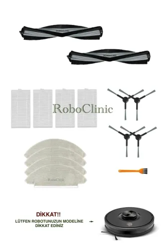 Roboclinic Karaca Vantuz Off-Road Rso07 2 In 1 Robot Süoürge Uyumlu Yedek Fırça,hepa Filtre,mop Seti-15 Parça