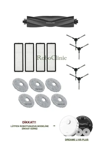 Roboclinic l10splus Dreame L10S Plus Robot Süpürge Uyumlu Yedek Fırça, Hepa Filtre, Mop Seti-15 Parça