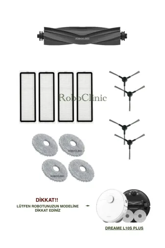 Roboclinic l10splus Dreame L10S Plus Robot Süpürge Uyumlu Yedek Fırça, Hepa Filtre, Mop Seti-13 Parça