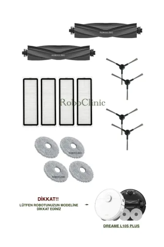 Roboclinic l10splus Dreame L10S Plus Robot Süpürge Uyumlu Yedek Ana Fırça,yan Fırça,hepa Filtre,mop Set-14 Parça