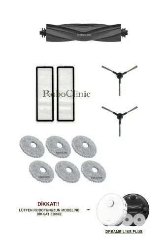 Roboclinic l10splus Dreame L10S Plus Robot Süpürge Uyumlu Yedek Fırça, Hepa Filtre, Mop Seti-11 Parça