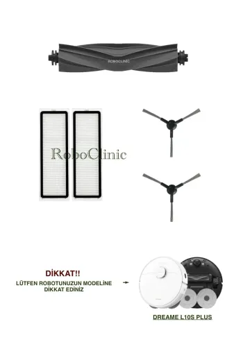 Roboclinic l10splus Dreame L10S Plus Robot Süpürge Uyumlu Yedek Ana Fırça,yan Fırça,hepa Filtre Seti-5 Parça