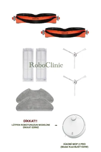 Roboclinic mop2pro3 Xiaomi Mi Robot Vacuum Mop 2 Pro Beyaz (Model Kod: Cdz1Shw - Mjst1Shw) Uyumlu Yenileme Seti-8 Parça