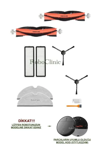 Roboclinic mopplus Xiaomi Mi Vacuum Mop 2 Pro Plus Robot Süpürge Uyumlu Fırça,hepa Filtre,mop Seti-10 Parça
