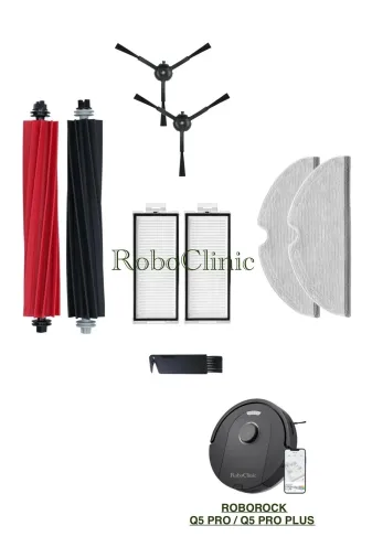 Roboclinic Roborockq5siyah Roborock Q5 Pro / Q5 Pro Plus Robot Süpürge Uyumlu Fırça, Hepa Filtre, Mop Seti-9 Parça
