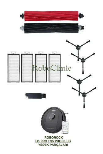 Roboclinic Roborockq5siyah Roborock Q5 Pro / Q5 Pro Plus Uyumlu Fırça, Hepa Filtre Seti-11 Parça