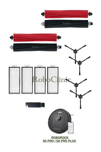 Roboclinic Roborockq5siyah Roborock Q5 Pro / Q5 Pro Plus Uyumlu Fırça, Hepa Filtre Seti-13 Parça