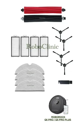 Roboclinic Roborockq5siyah Roborock Q5 Pro / Q5 Pro Plus Uyumlu Fırça, Hepa Filtre, Mop Seti-15 Parça