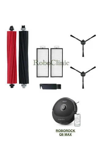 Roboclinic Roborockq8siyah Roborock Q8 Max, Q8 Max Plus Siyah Uyumlu Yedek Fırça,hepa Filtre,mop Seti-7 Parça