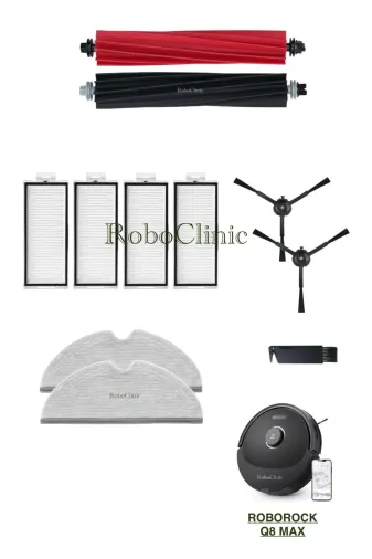 Roboclinic Roborockq8siyah Roborock Q8 Max, Q8 Max Plus Siyah Uyumlu Yedek Fırça,hepa Filtre,mop Seti-11 Parça