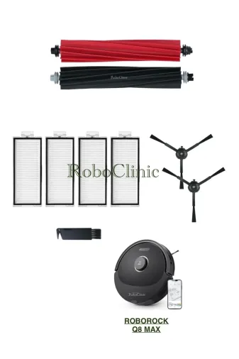 Roboclinic Roborockq8siyah Roborock Q8 Max, Q8 Max Plus Siyah Uyumlu Yedek Fırça,hepa Filtre Seti-9 Parça