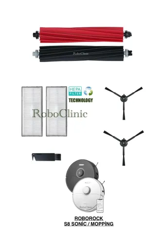 Roboclinic Roborocks8moping Roborock S8 Sonic Mopping Robot Süpürge Uyumlu Fırça Hepa Filtre Yenileme Seti-7 Parça
