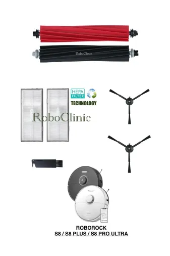 Roboclinic RoborockS8mopsuz Roborock S8/s8 Plus/s8 Pro Ultra Uyumlu Ana Fırça, Yan Fırça, Hepa Filtre Seti -7 Parça