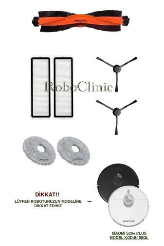 Roboclinic TYC9563DBEECB55500 Xiaomi Robot Vacuum S20+/s20 Plus(Model Kod:b108Gl) Uyumlu Fırça,hepa Filtre,mop Seti-7 Parça