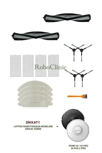 Roboclinic viomiv5 Viomi V5 / V5 Pro / Alpha 2 Pro Robot Süpürge Uyumlu Yedek Fırça,hepa Filtre,mop Seti-15 Parça