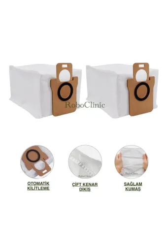 Roboclinic x10plus Xiaomi Robot Vacuum X10 Plus X20 Plus Robot Süpürge Uyumlu Yedek 2 Adet Çöp Toz Torbası