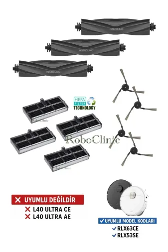 Roboclinic x40 l40 ultra Dreame X40 Ultra L40 Ultra Robot Süpürge Uyumlu Fırça, Hepa Filtre Seti-11 Parça