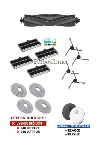 Roboclinic x40 l40 ultra Dreame X40 Ultra L40 Ultra Robot Süpürge Uyumlu Fırça, Hepa Filtre, Mop Seti-13 Parça