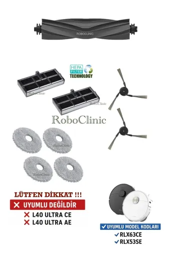 Roboclinic x40 l40 ultra Dreame X40 Ultra L40 Ultra Robot Süpürge Uyumlu Fırça, Hepa Filtre, Mop Seti-9 Parça