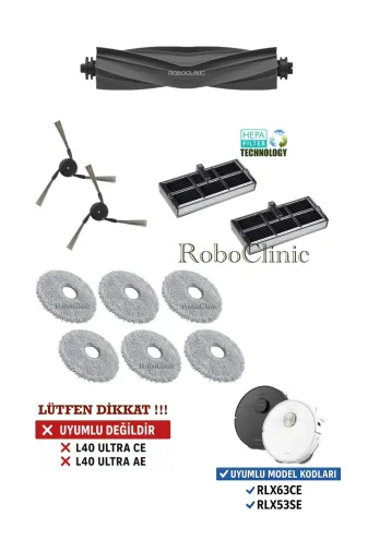Roboclinic x40 l40 ultra Dreame X40 Ultra L40 Ultra Robot Süpürge Uyumlu Fırça, Hepa Filtre, Mop Seti-11 Parça