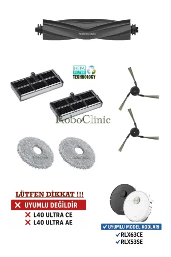 Roboclinic x40 l40 ultra Dreame X40 Ultra L40 Ultra Robot Süpürge Uyumlu Fırça, Hepa Filtre, Mop Seti-7 Parça
