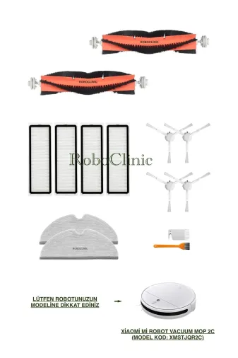 Roboclinic xiaomi 2c4011 Xiaomi Mi Robot Vacuum Mop 2C Robot Süpürge Uyumlu Yedek Fırça,hepa Filtre,mop Seti-14 Parça