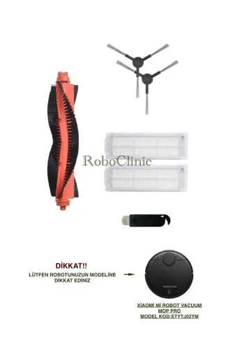 Roboclinic Xiaomi mop pro000112 Xiaomi Mi Robot Vacuum Mop Pro Robot Süpürge Uyumlu (M.kod:styjo2Ym) Fırça, Hepa Filtre Seti-6 Parça