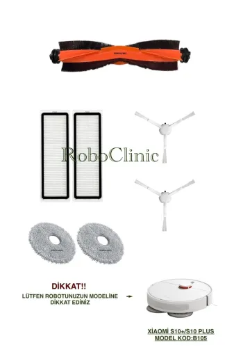 Roboclinic xiaomi00300 Xiaomi Robot Vacuum Uyumlu S10 Plus / S10 Uyumlu Ana Fırça,yan Fırça,hepa Filtre,mop Seti-7 Parça