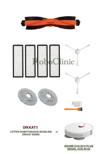 Roboclinic xiaomi00303 Xiaomi Robot Vacuum S10+/s10 Plus Uyumlu Ana Fırça,yan Fırça,hepa Filtre,mop Seti-11 Parça