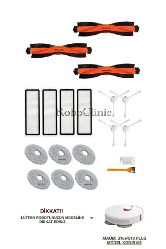 Roboclinic xiaomi00307 Xiaomi Robot Vacuum S10+/s10 Plus Uyumlu Fırça,filtre,mop Seti-19 Parça