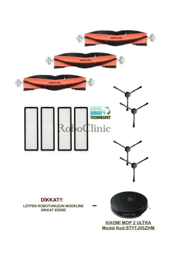 Roboclinic xiaomi0099 Xiaomi Mi Robot Vacuum Mop 2 Ultra (Model Kod:stytj05Zhm) Uyumlu Yedek Fırça, Filtre Seti-11 Parça