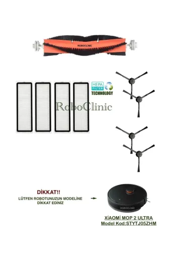 Roboclinic xiaomi0099 Xiaomi Mi Robot Vacuum Mop 2 Ultra (Model Kod:stytj05Zhm) Uyumlu Yedek Fırça, Filtre Seti-9 Parça