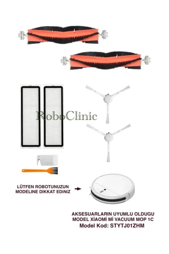 Roboclinic xiaomi1c00101 Xiaomi Mi Robot Vacuum Mop 1C (Model Kod:stytj01Zhm) Uyumlu Fırça,filtre Seti-8 Parça