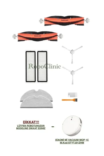 Roboclinic xiaomi1c00106 Xiaomi Mi Robot Vacuum Mop 1C (Model Kod:stytj01Zhm) Uyumlu Fırça,filtre,mop Seti-10 Parça