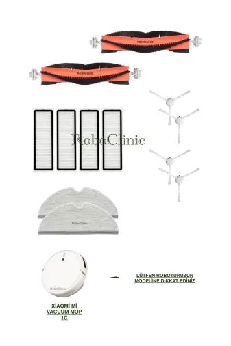 Roboclinic Xiaomi1c0090 Xiaomi Mi Vacuum Mop 1C Robot Süpürge Uyumlu Fırça,filtre,mop-12 Parça