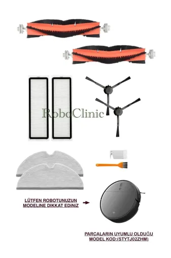 Roboclinic xiaomi2dpro00111 Xiaomi Mop 2 Pro 3D(Dikkat:kamerali-Plus Global M.kod:stytj02Zhm)Uyumlu,fırça,filtre,mop-10 Parça