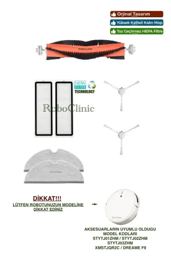 Roboclinic xiaomiglb7 Xiaomi Mi Robot Vacuum Mop 1C / 2C (Stytj01Zhm),f9 Robot Süpürge Uyumlu Fırça, Filtre, Mop-7 Parça