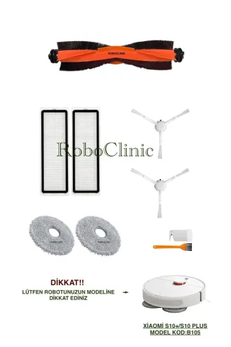 Roboclinic xiaomis10plus00130 Xiaomi Robot Vacuum S10+/s10 Plus Robot Süpürge Uyumlu Fırça,hepa Filtre,mop Set-9 Parça