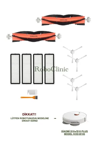 Roboclinic xiaomis10plus00132 Xiaomi Robot Vacuum S10 Plus Uyumlu Ana Fırça,yan Fırça,hepa Filtre Seti-12 Parça