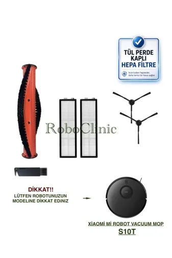 Roboclinic xiaomis10t0001 Xiaomi S10T (Model Kod: Stfcr01Sz) Robot Süpürge Uyumlu Yedek Ana Fırça,yan Fırça,hepa Filtre