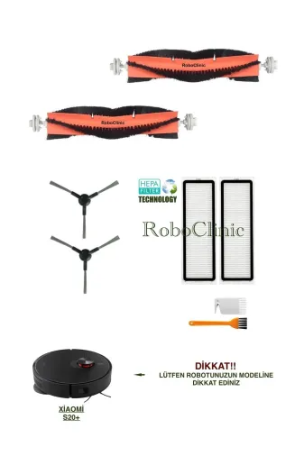 Roboclinic xiaomis20+plus001 Xiaomi Robot Vacuum S20+ Plus Robot Süpürge(B108Gl)Uyumlu Yedek Fırça,filtre Seti-8 Parça