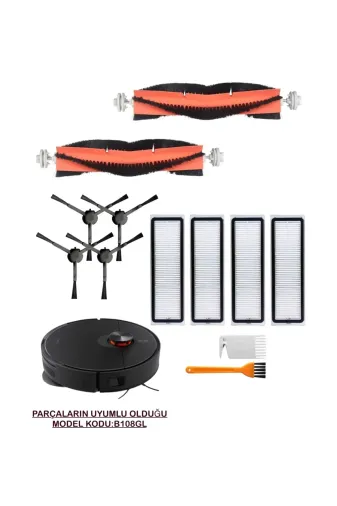 Roboclinic xiaomis20+plus003 Xiaomi Robot Vacuum S20+ Plus Siyah Robot Süpürge(M.kod:b108Gl)Uyumlu Fırça,filtre Seti-12Parça