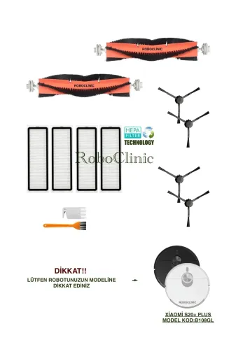 Roboclinic Xiaomis20+plus02 Xiaomi Robot Vacuum S20+ / S20 Plus Robot Süpürge Uyumlu Fırça,hepa Filtre Set-12 Parça