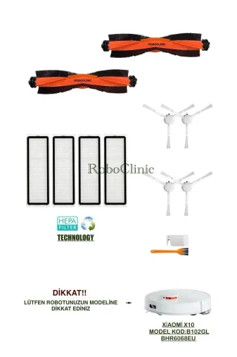 Roboclinic xiaomix1000128 Xiaomi X10 Robot Süpürge(Model Kod:b102Gl)Uyumlu Fırça,filtre,mop Seti-12 Parça