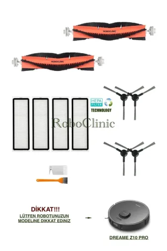 Roboclinic z10pro Dreame Z10 Pro Uyumlu Yedek Fırça, Hepa Filtre Seti-12 Parça